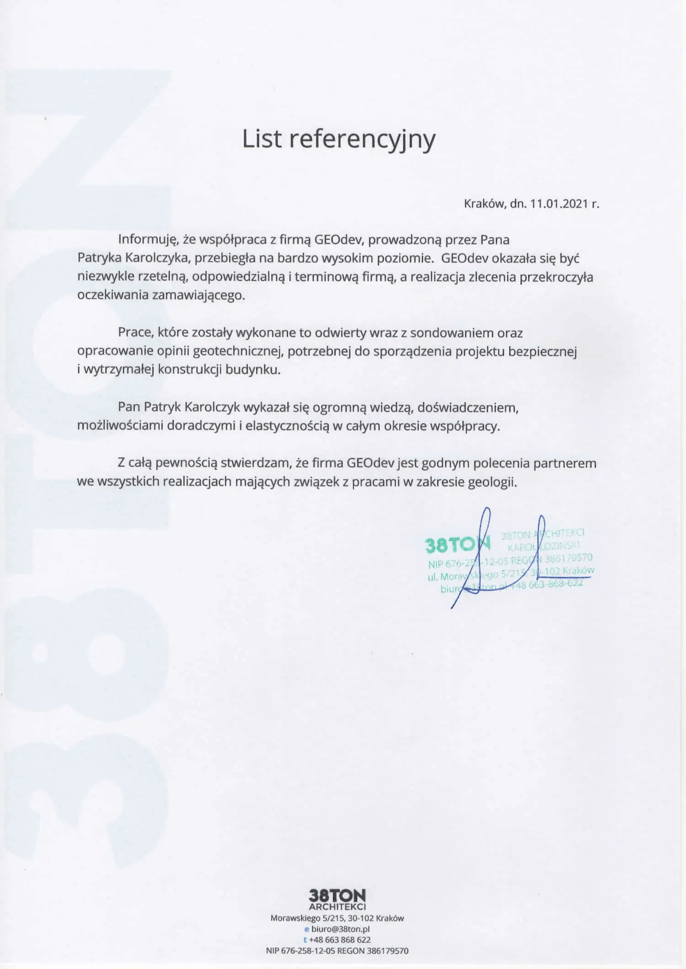 List referencyjny GEOdev