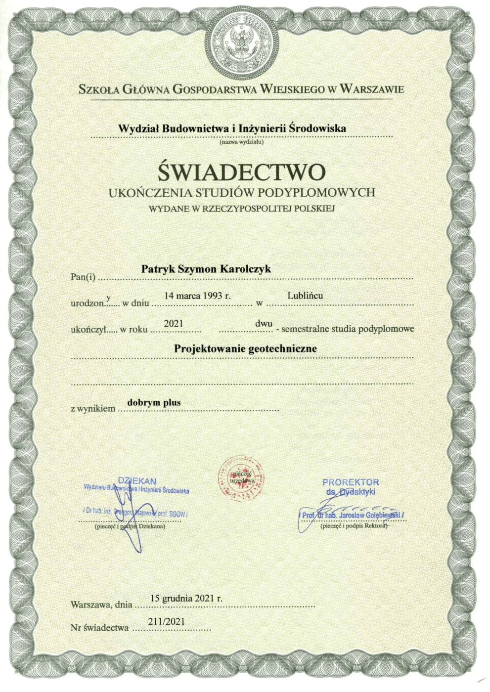 Świadectwo GEOdev